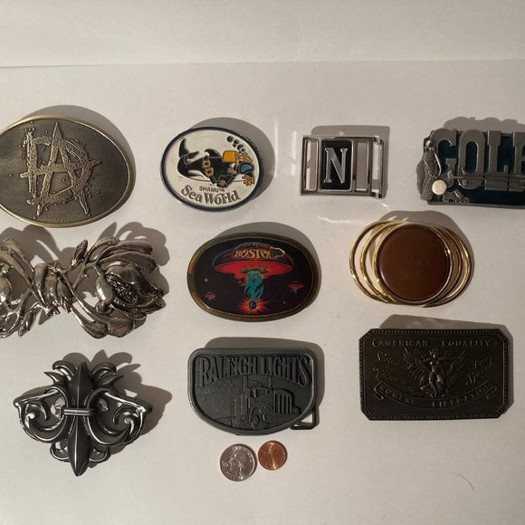 Vintage Lot of 10 Belt Buckles, Sea World, Golf, Boston,...
